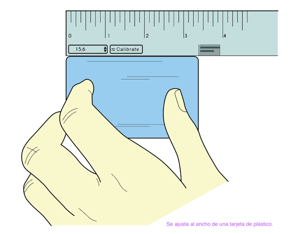 Calibration guide showing how to match the on-screen reference to a standard plastic card